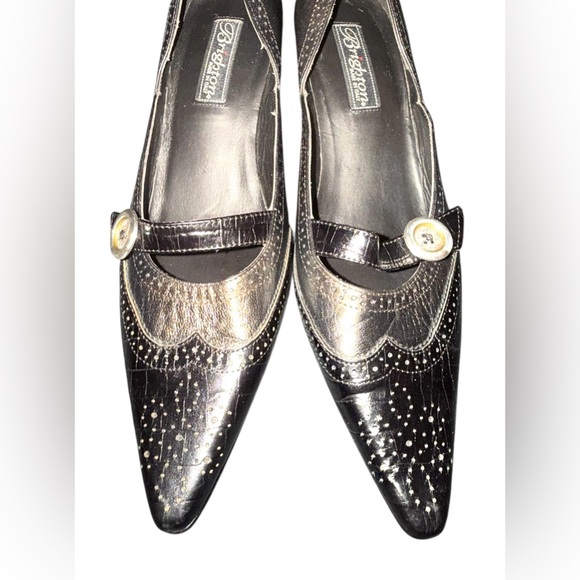 Brighton Trent Black Leather WingTip Brogue Pointed Toe Heels Shoes Women Sz 8 M - Picture 2 of 8